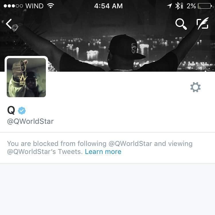 Screenshot showing blocked from following QWorldStar